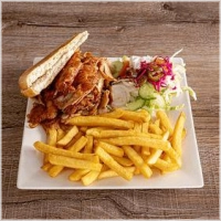 Met friet, salade en saus apart